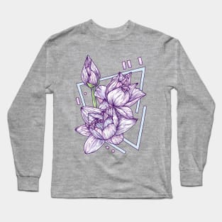 Pastel Geometric Lotus Flower Illustration Long Sleeve T-Shirt